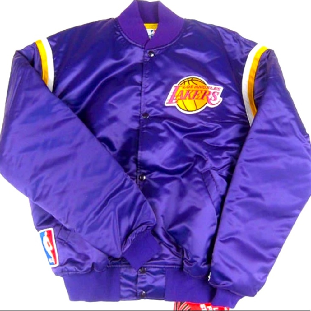 Vintage 80’s Los Angeles Lakers purple satin Starter bomber jacket.